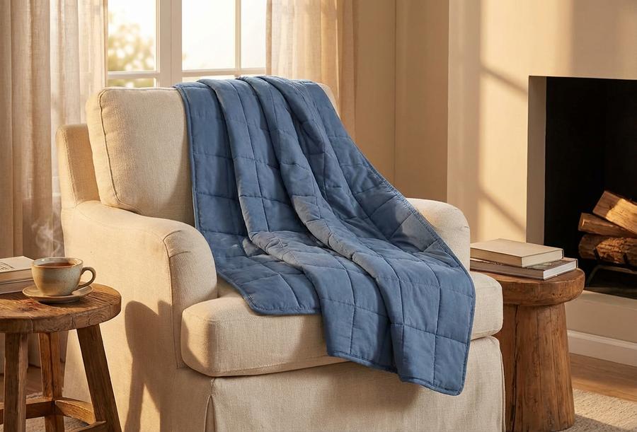 Quilted blanket on reading chair