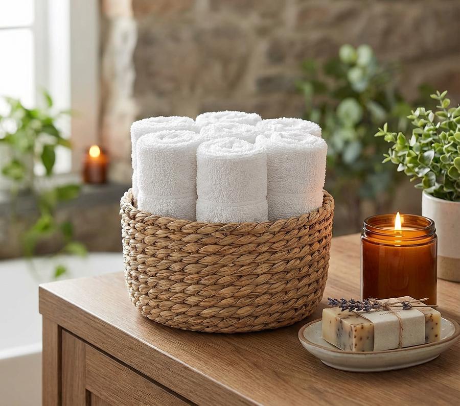Cotton washcloths in spa setting