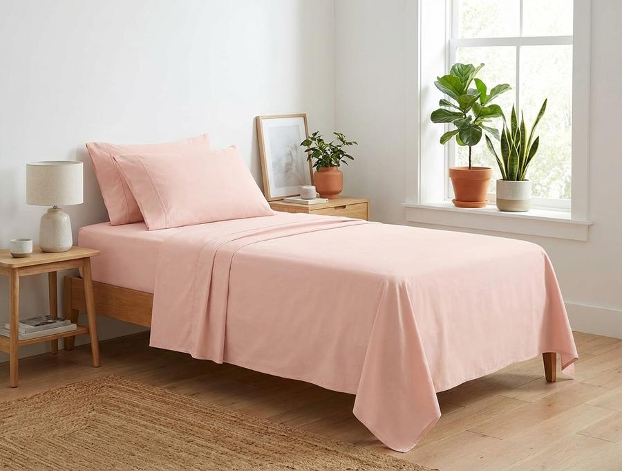 Percale sheets in Scandinavian bedroom